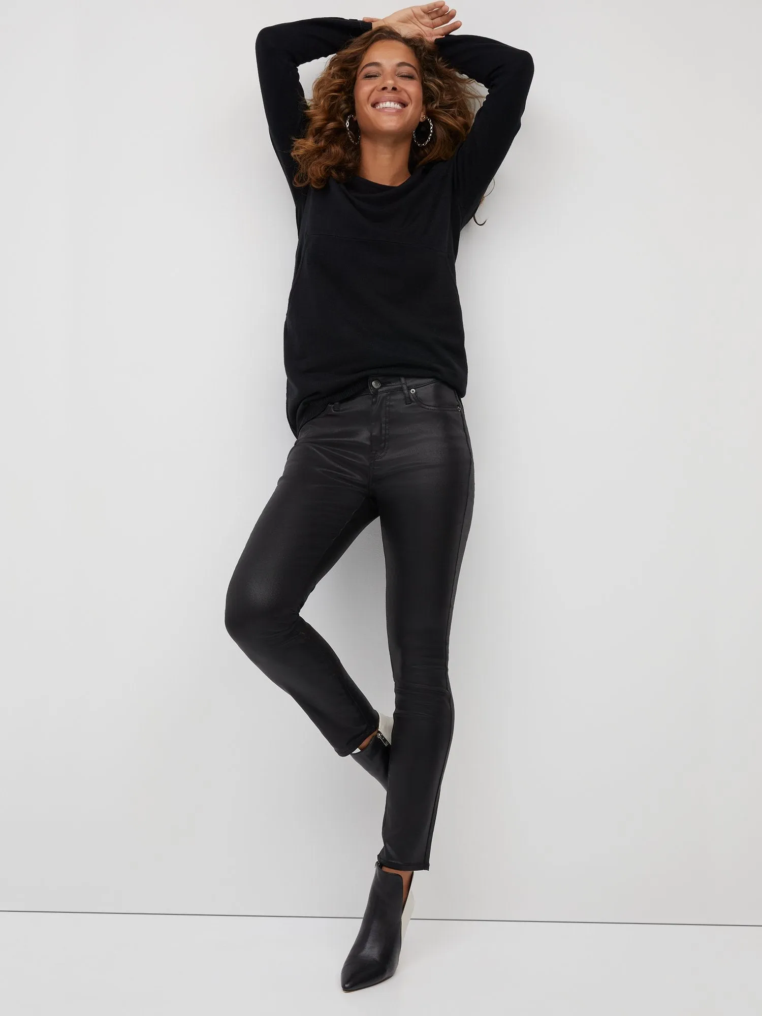 High-Waisted Coated Super-Skinny Jeans - Black