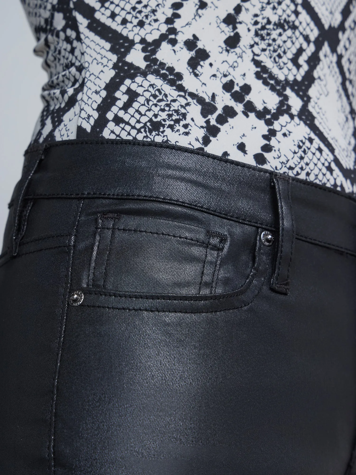 High-Waisted Coated Super-Skinny Jeans - Black