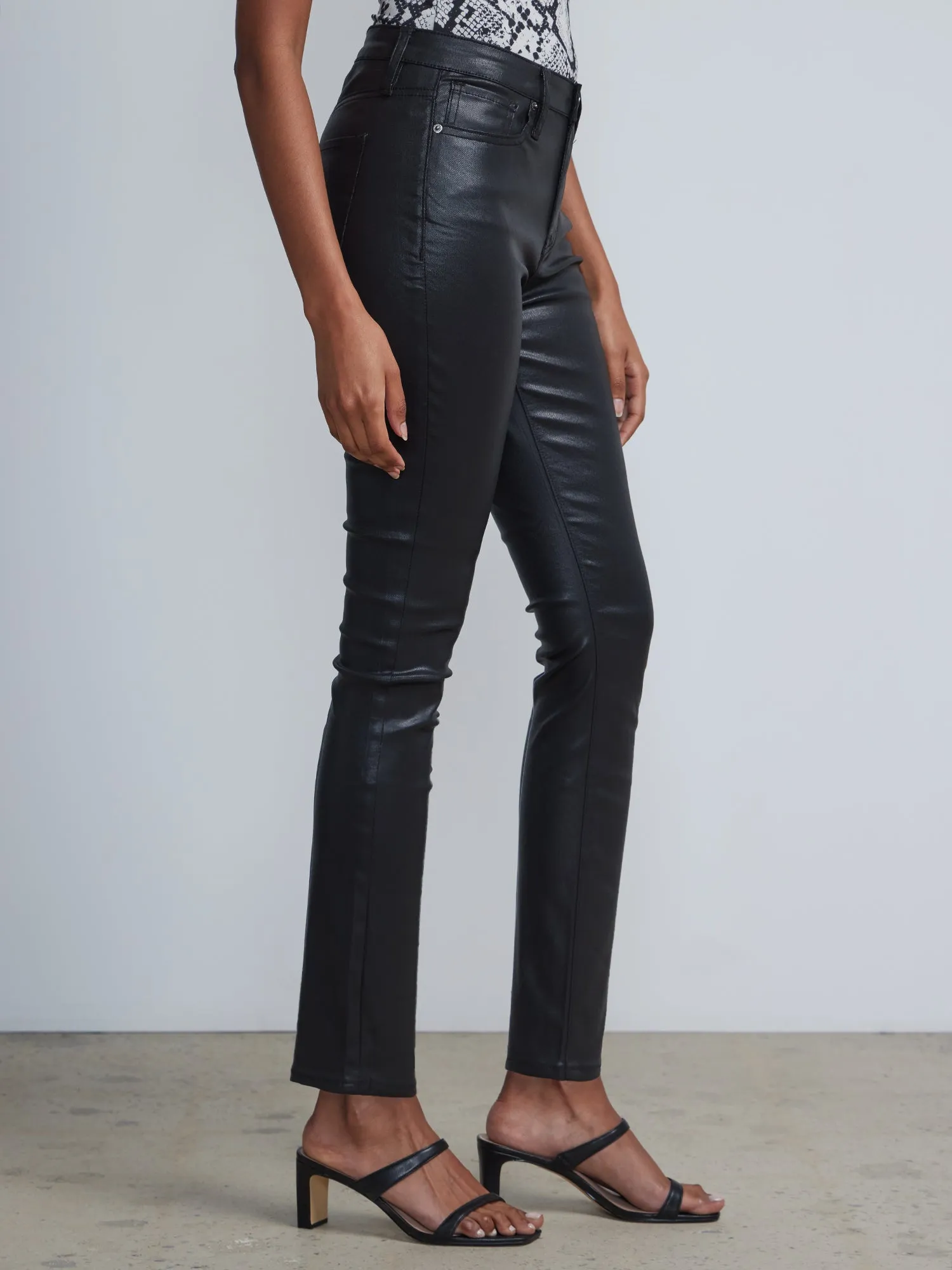High-Waisted Coated Super-Skinny Jeans - Black