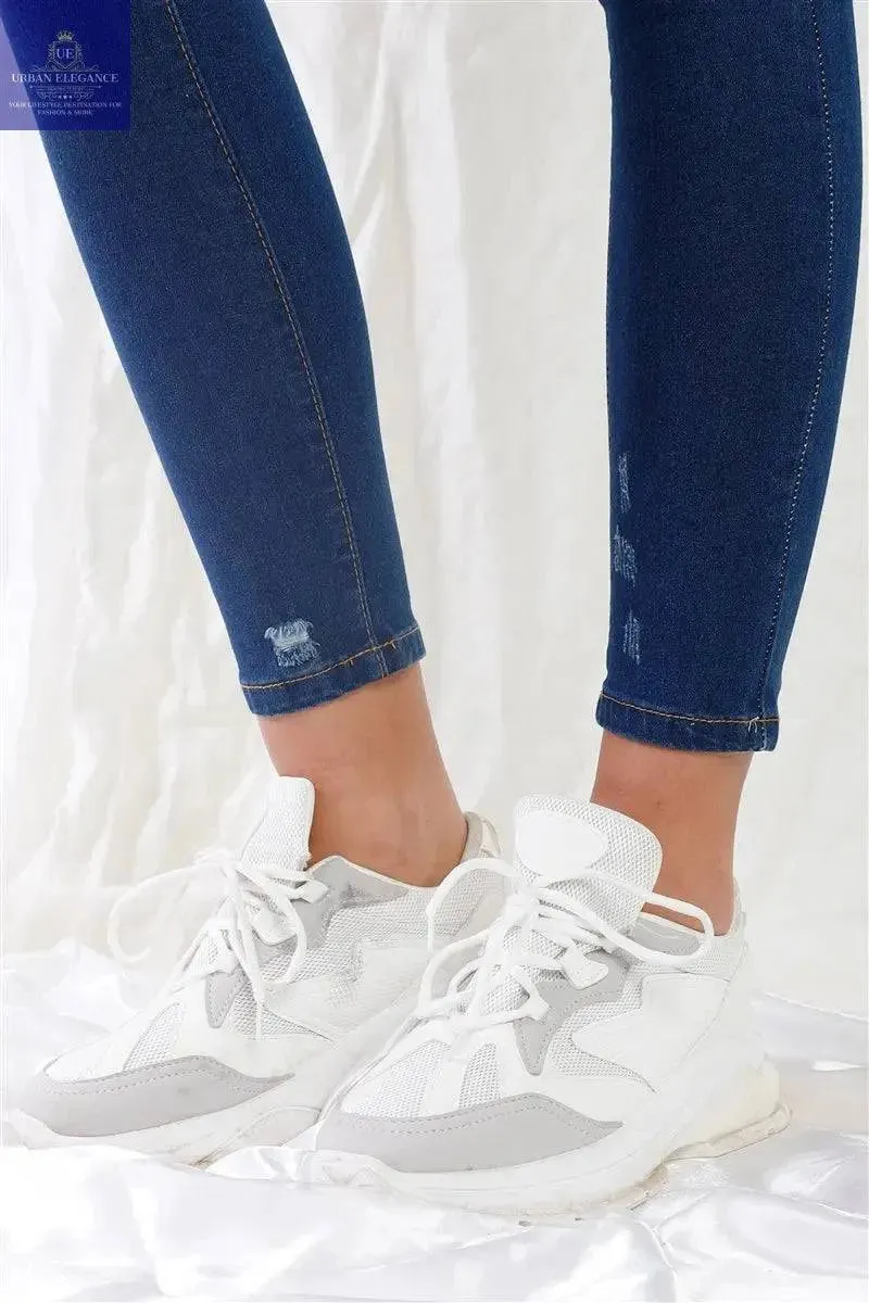 High-waisted Ripped Dark Blue Skinny Jeans