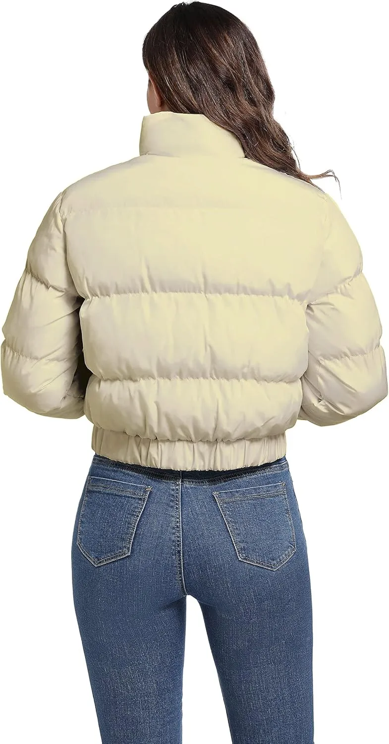 Hujoin Puffer Jacket Womens Casual Long Sleeve Bomber Jacket Full Zip Padded Winter Coat