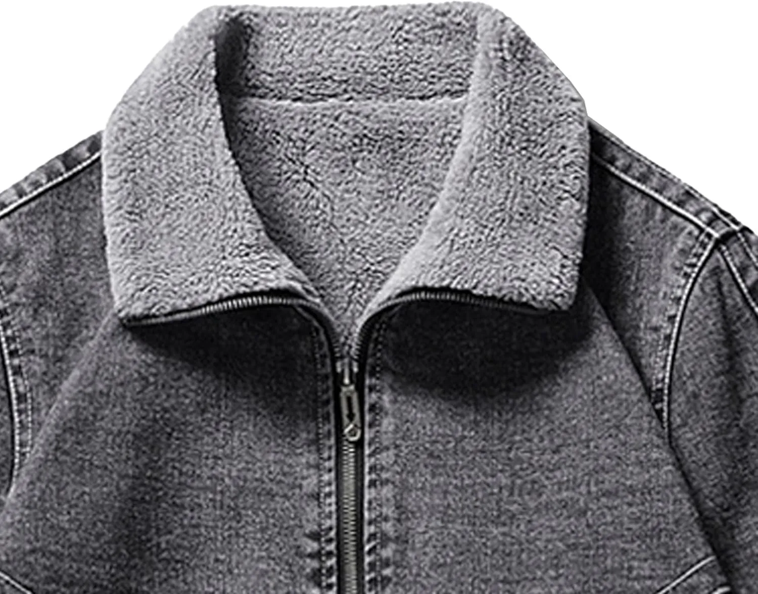 JEKE-DG Men's Full Zip Fall Winter Denim Jacket Lined Warm Vintage Jean Jacket Casual Biker Trucker Jean Coat
