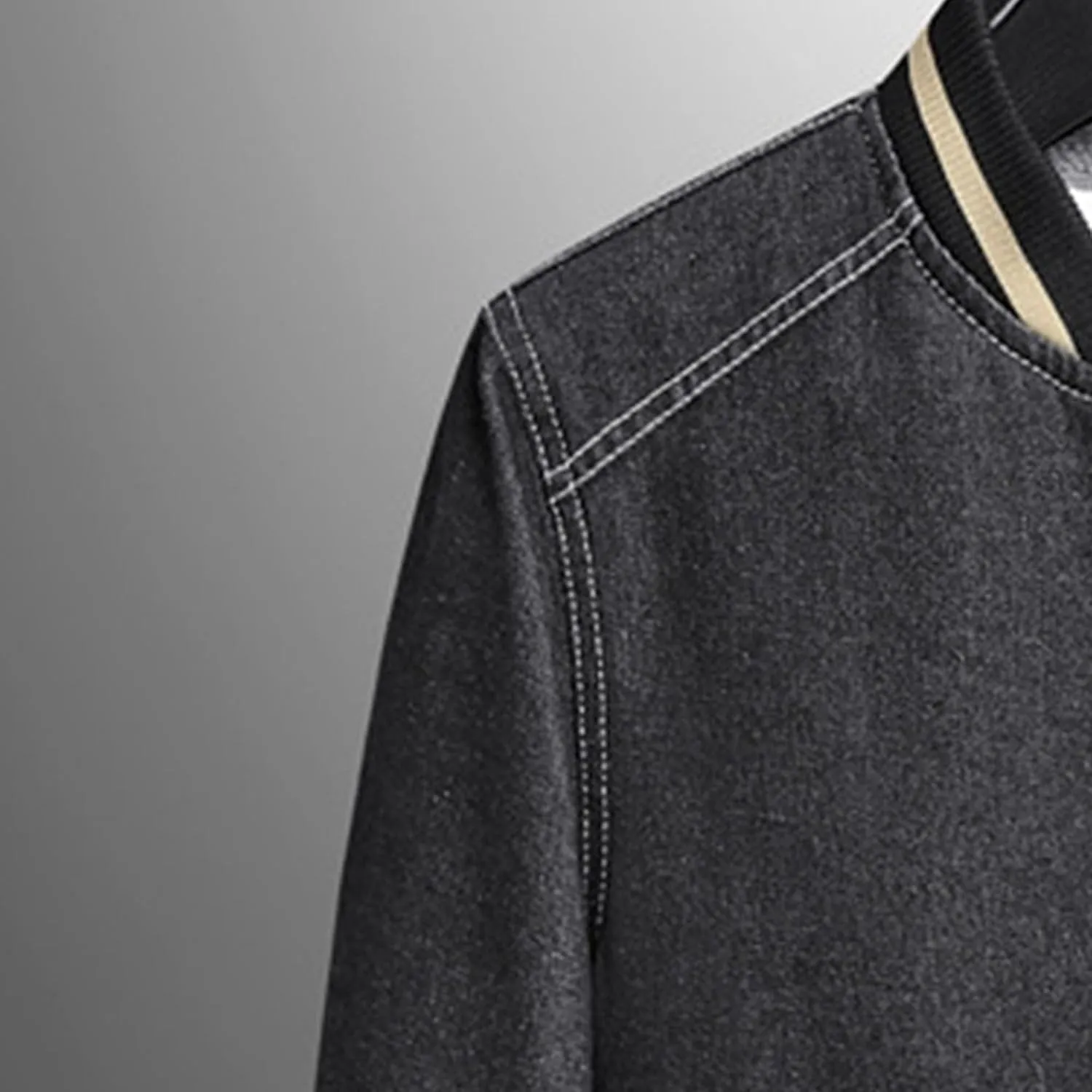 JEKE-DG Men's Stand Collar Lined Denim Jacket Vintage Casual Warm Jean Jacket Windproof Fashion Motorcycle Jean Coat