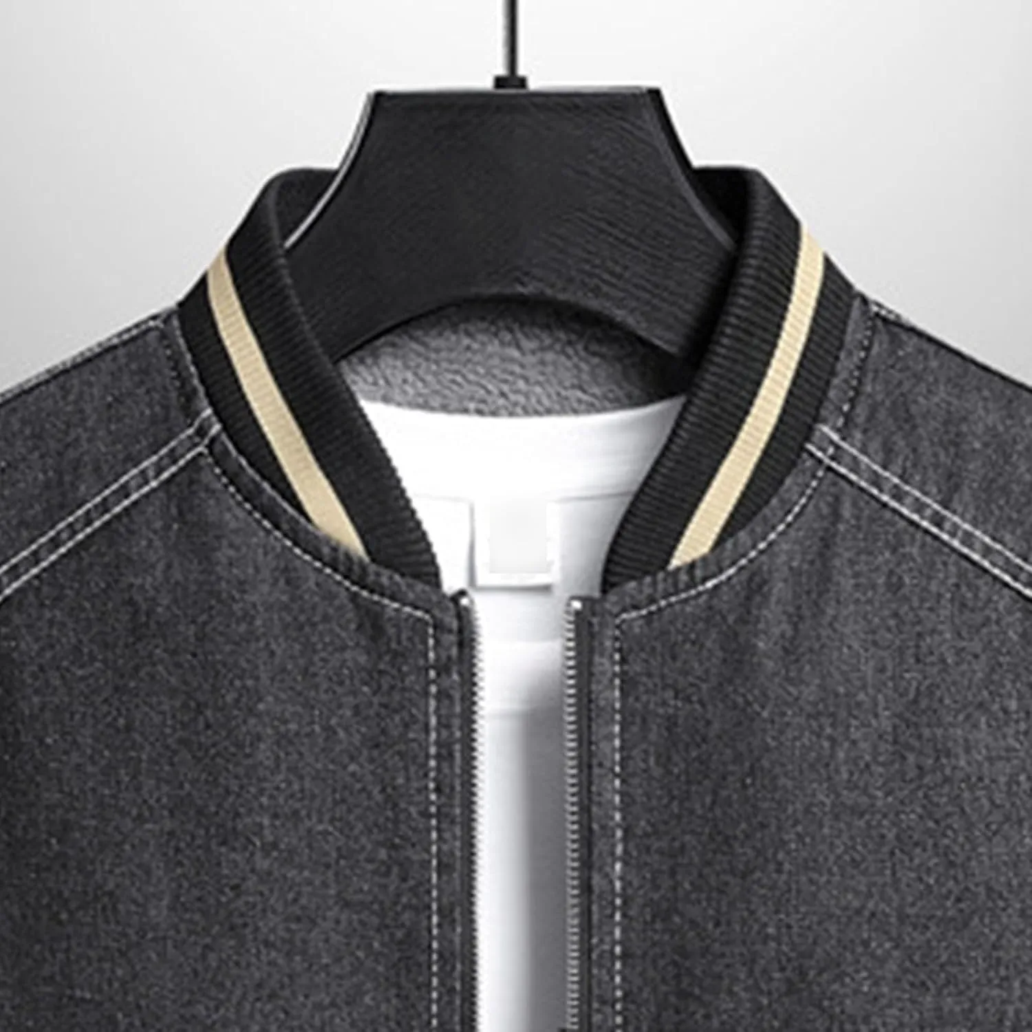 JEKE-DG Men's Stand Collar Lined Denim Jacket Vintage Casual Warm Jean Jacket Windproof Fashion Motorcycle Jean Coat