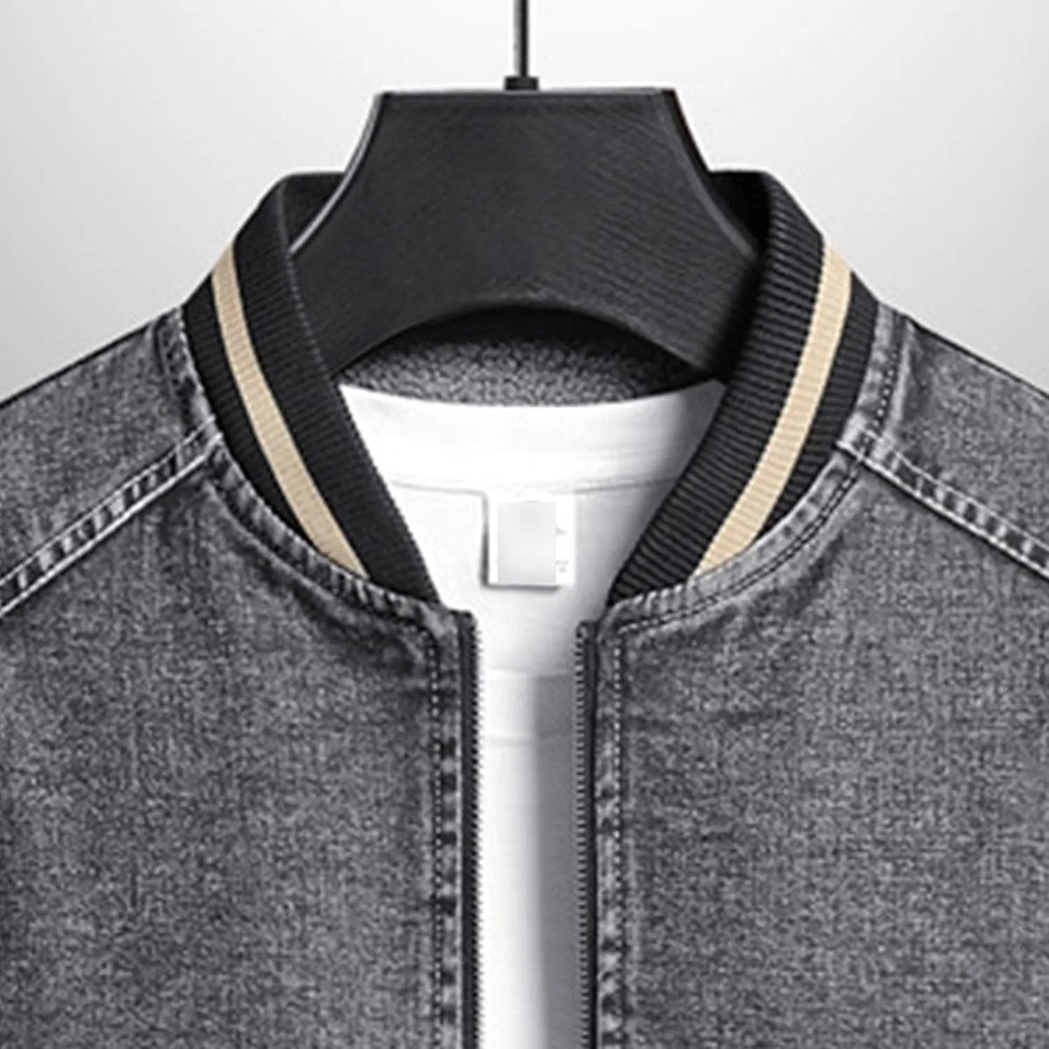 JEKE-DG Men's Stand Collar Lined Denim Jacket Vintage Casual Warm Jean Jacket Windproof Fashion Motorcycle Jean Coat
