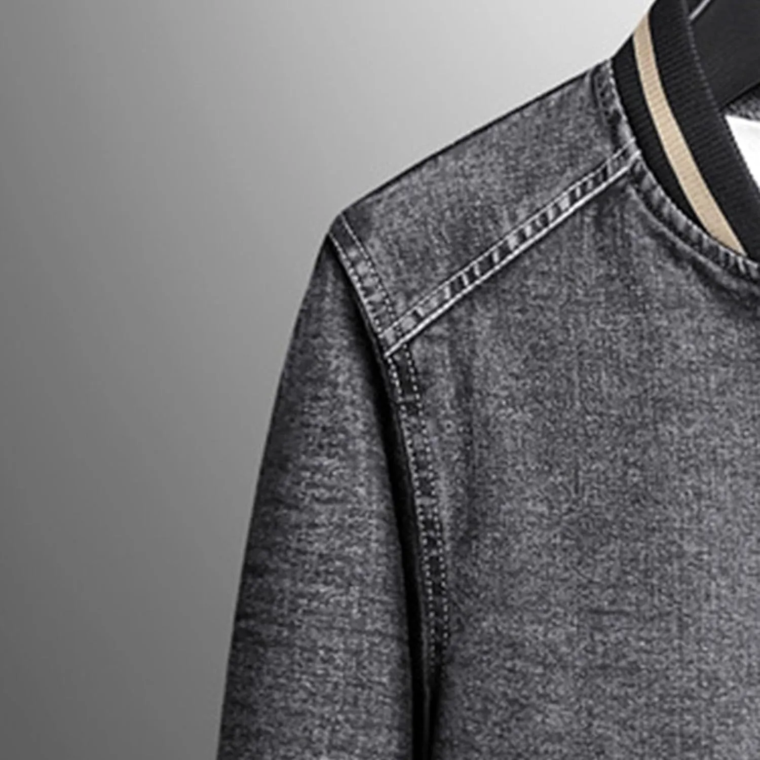JEKE-DG Men's Stand Collar Lined Denim Jacket Vintage Casual Warm Jean Jacket Windproof Fashion Motorcycle Jean Coat