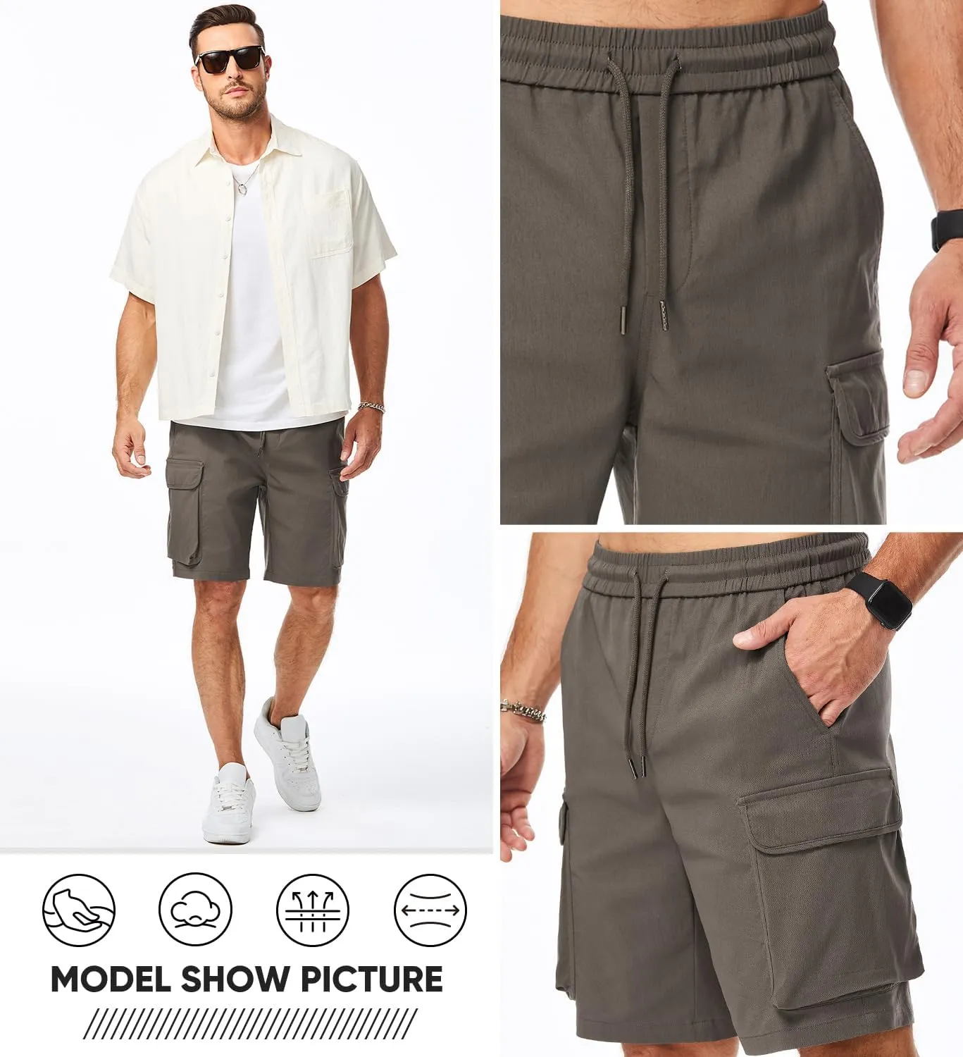 JMIERR Men's Stretch Cargo Shorts Casual Drawstring Classic Relaxed Fit Summer Short with Multi Pockets