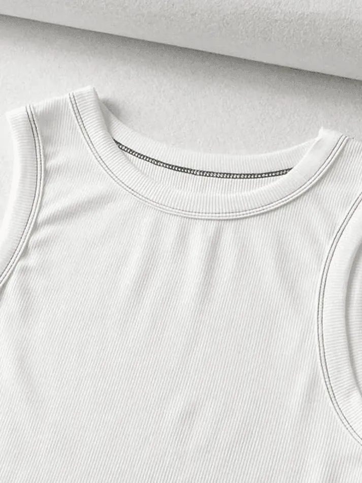 Joskaa Stitched Detail Ribbed Crop Tank Top