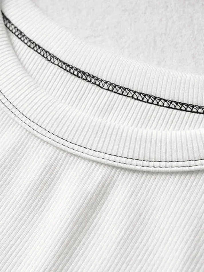 Joskaa Stitched Detail Ribbed Crop Tank Top