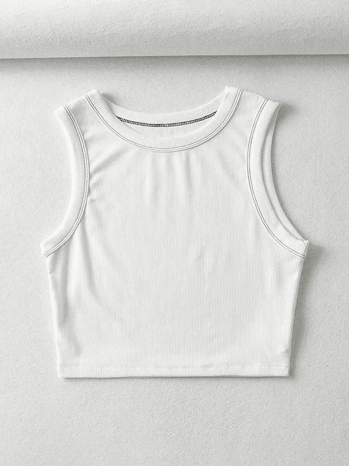 Joskaa Stitched Detail Ribbed Crop Tank Top