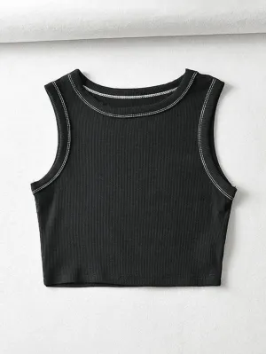 Joskaa Stitched Detail Ribbed Crop Tank Top