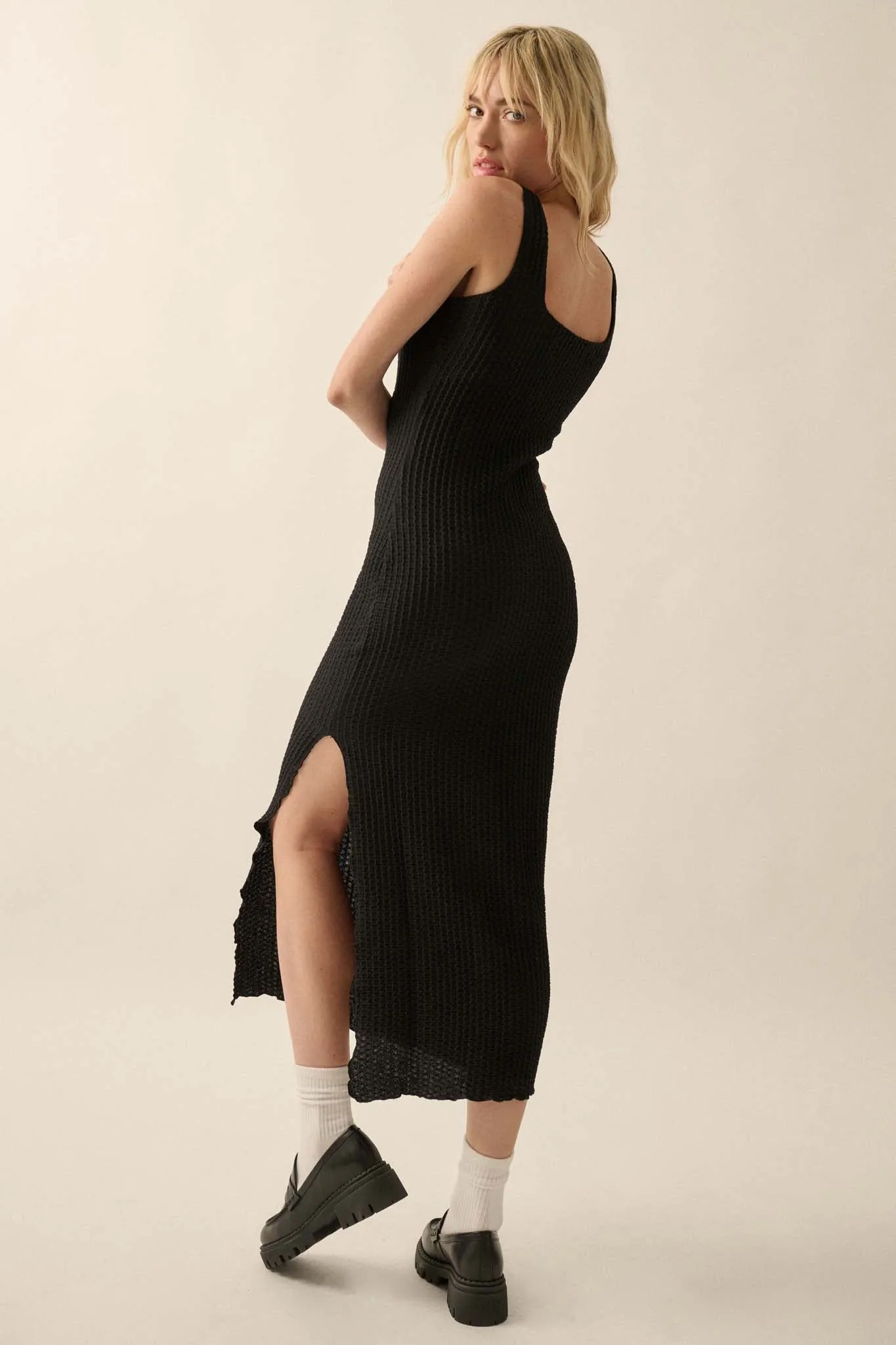 Kiss and Tell Textured Pucker-Knit Midi Dress