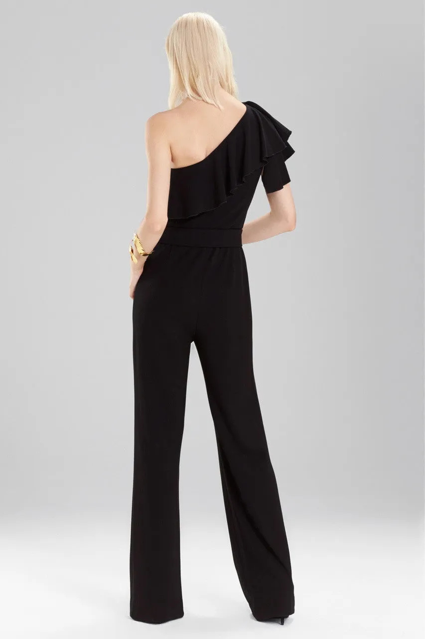 Knit Crepe One Shoulder Ruffle Jumpsuit