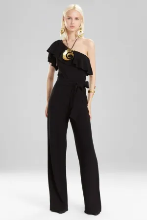 Knit Crepe One Shoulder Ruffle Jumpsuit