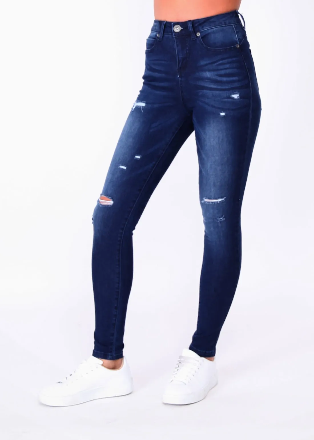 Kylie Ripped Skinny Jeans - Ink Wash