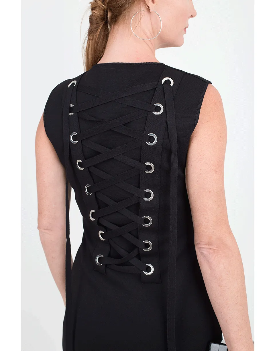 Lace Up Back Jersey Dress