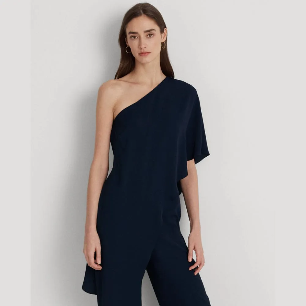 Lauren Ralph Lauren Cape Georgette One-Shoulder Jumpsuit In Lighthouse Navy
