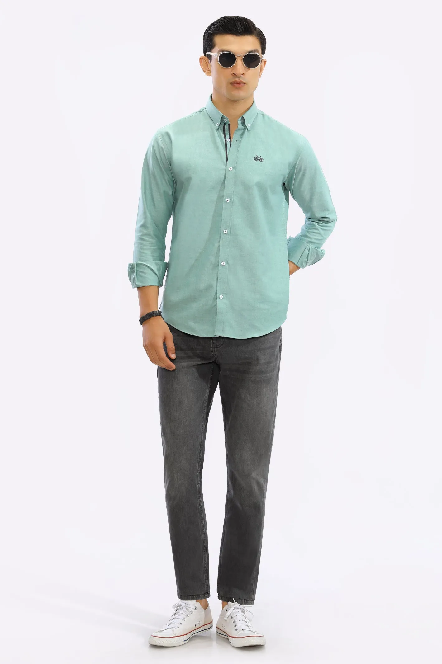 Light Green Textured Casual Shirt