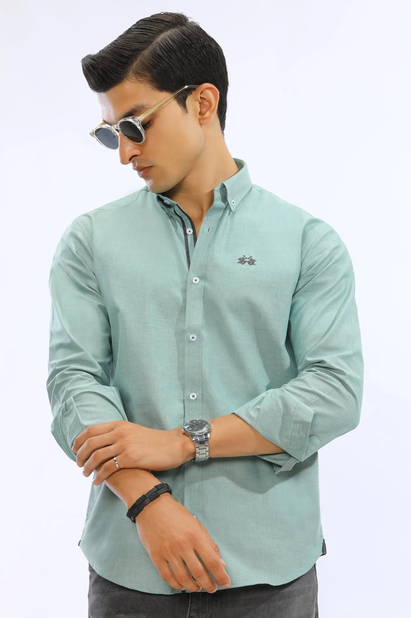 Light Green Textured Casual Shirt