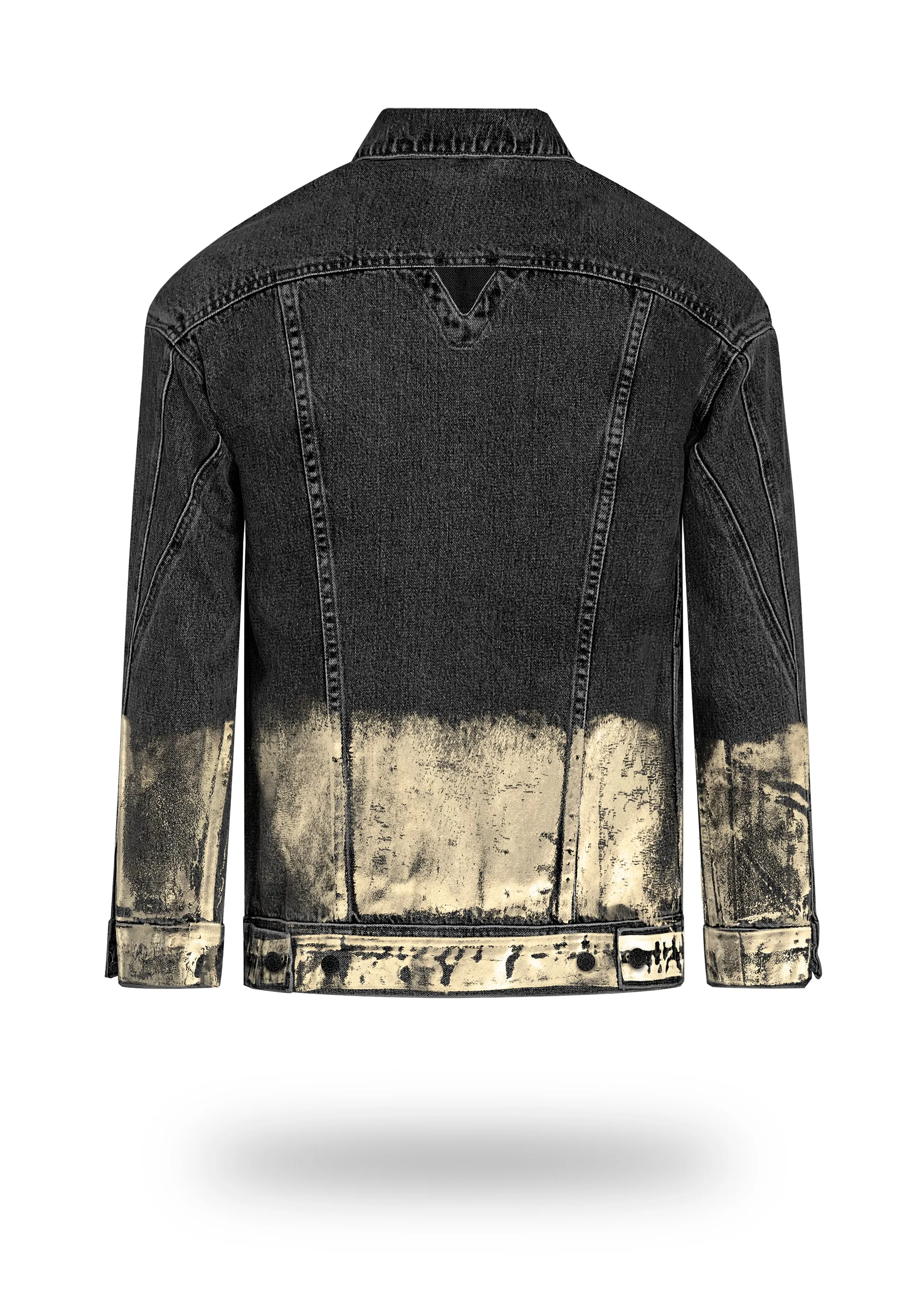 Longer Washed Black Denim Jacket with Champagne Gold Foil