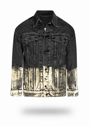 Longer Washed Black Denim Jacket with Champagne Gold Foil