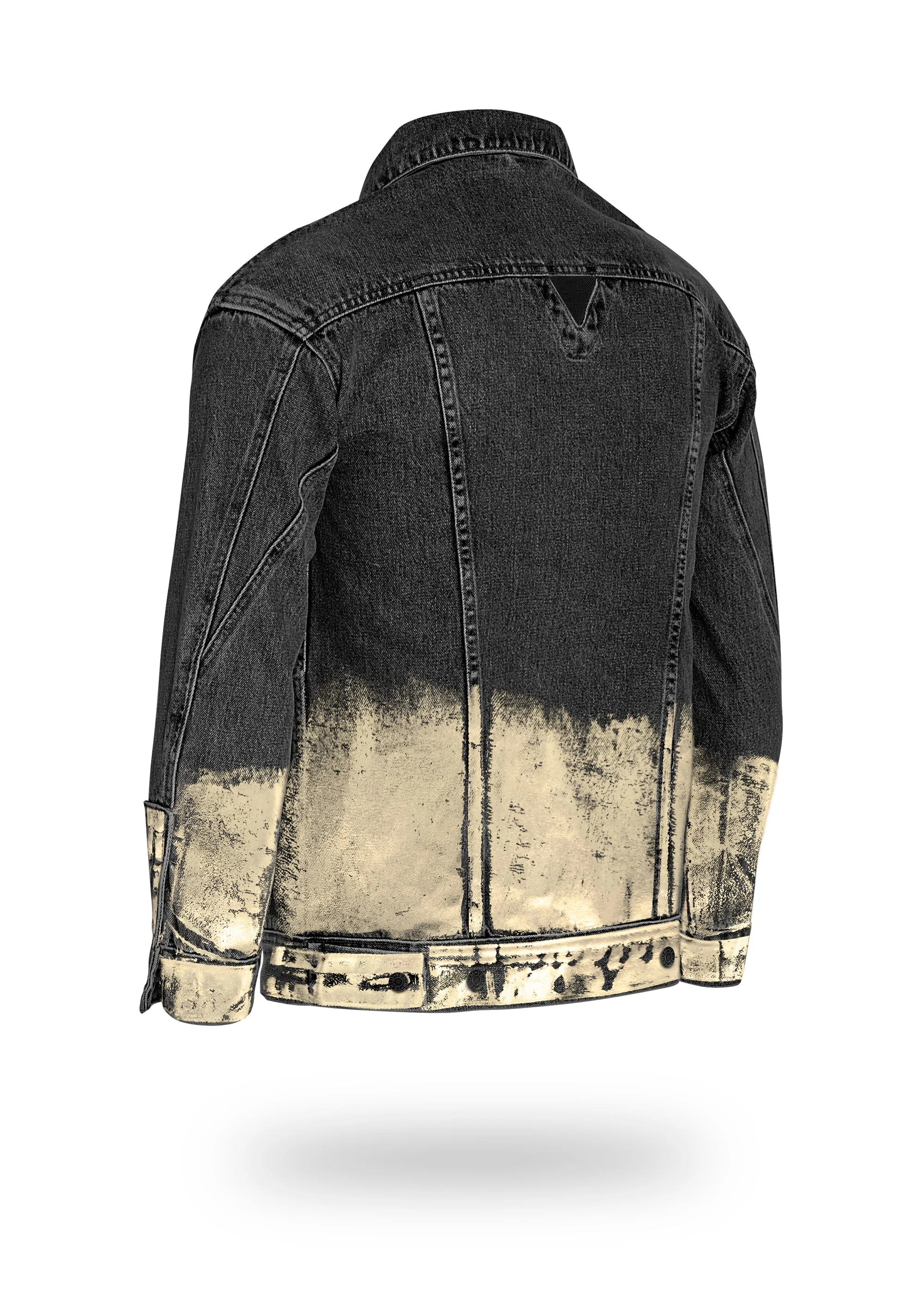 Longer Washed Black Denim Jacket with Champagne Gold Foil