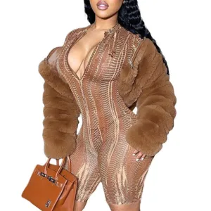 MB FASHION Cropped Faux Fox Fur Puffer Coat with Fluffy Collar 2020R