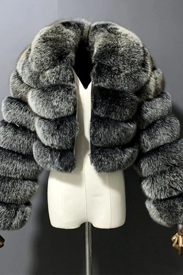 MB FASHION Cropped Faux Fox Fur Puffer Coat with Fluffy Collar 2020R