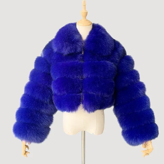 MB FASHION Cropped Faux Fox Fur Puffer Coat with Fluffy Collar 2020R