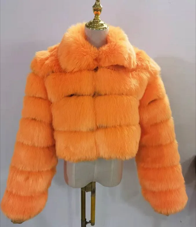 MB FASHION Cropped Faux Fox Fur Puffer Coat with Fluffy Collar 2020R