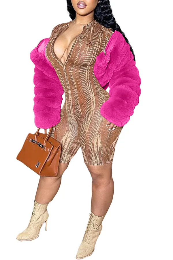MB FASHION Cropped Faux Fox Fur Puffer Coat with Fluffy Collar 2020R