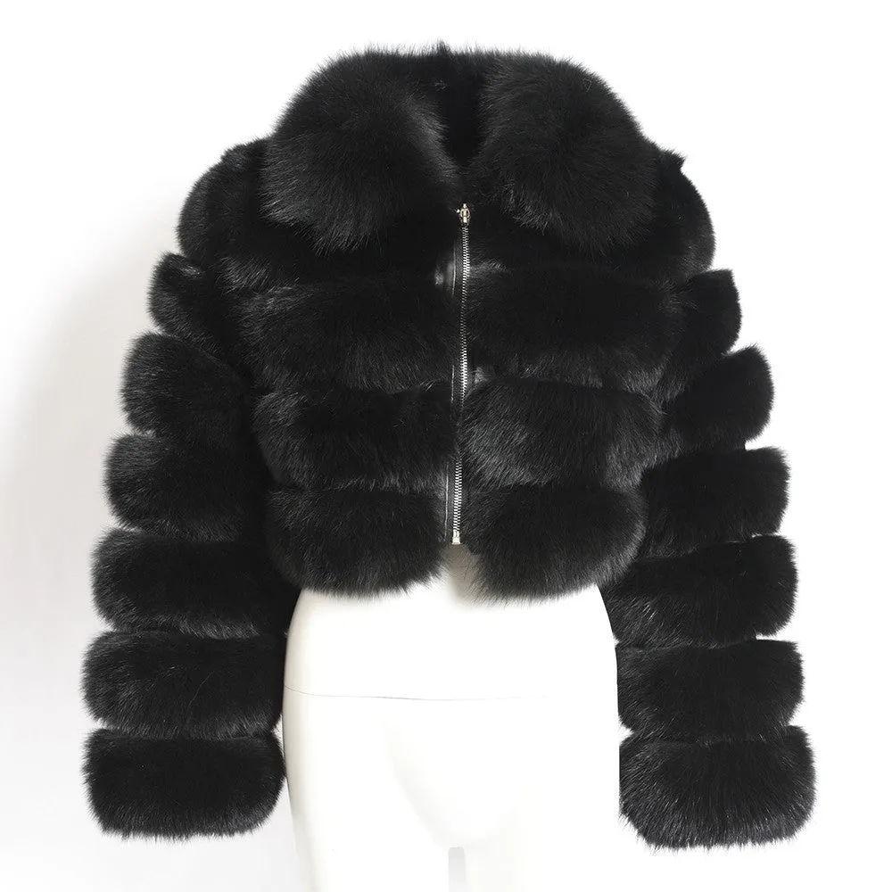 MB FASHION Cropped Faux Fox Fur Puffer Coat with Fluffy Collar 2020R
