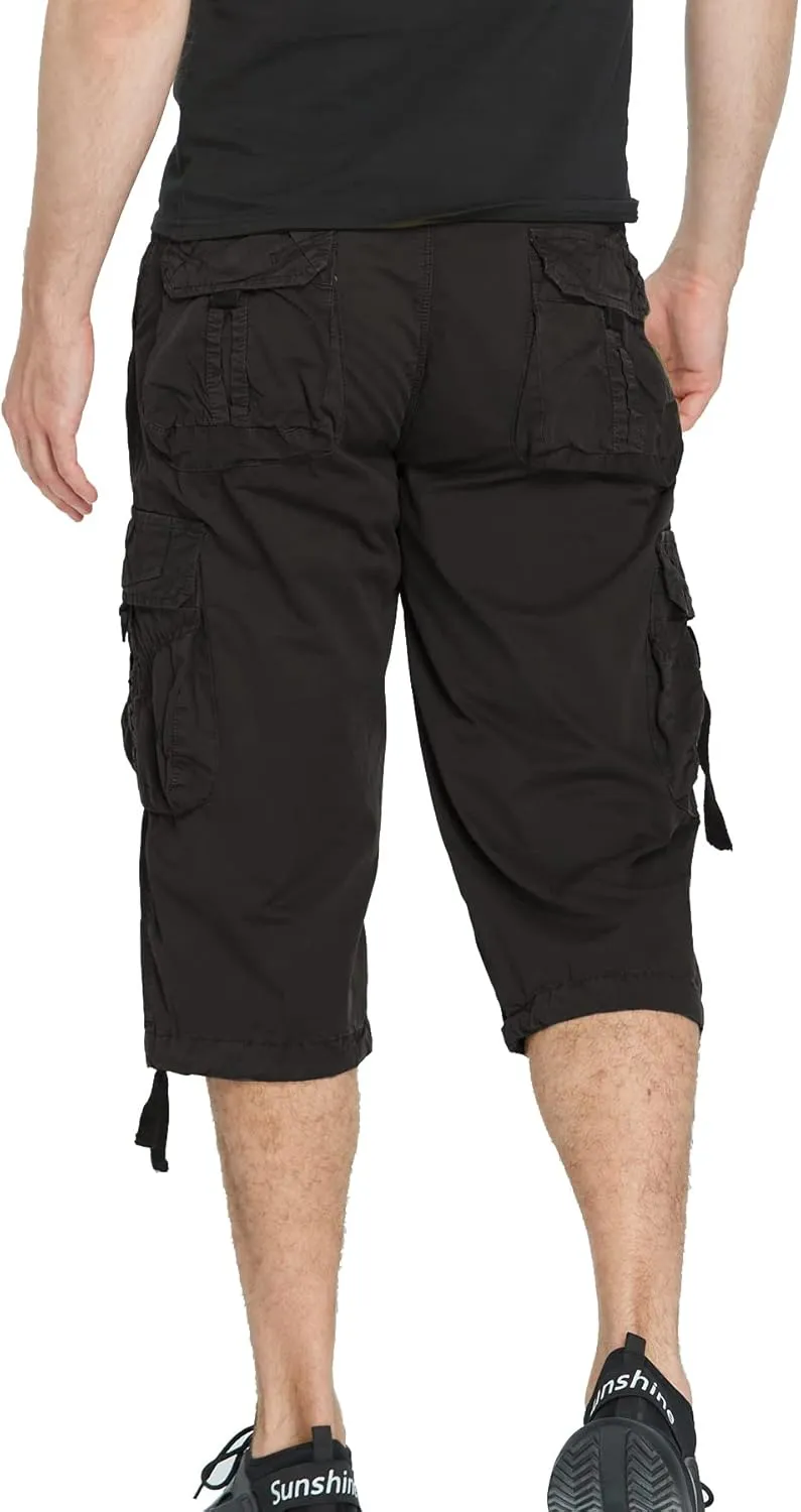 Men's Cargo Shorts 3/4 Cotton Relaxed Fit Below Knee Capri Cargo Pants