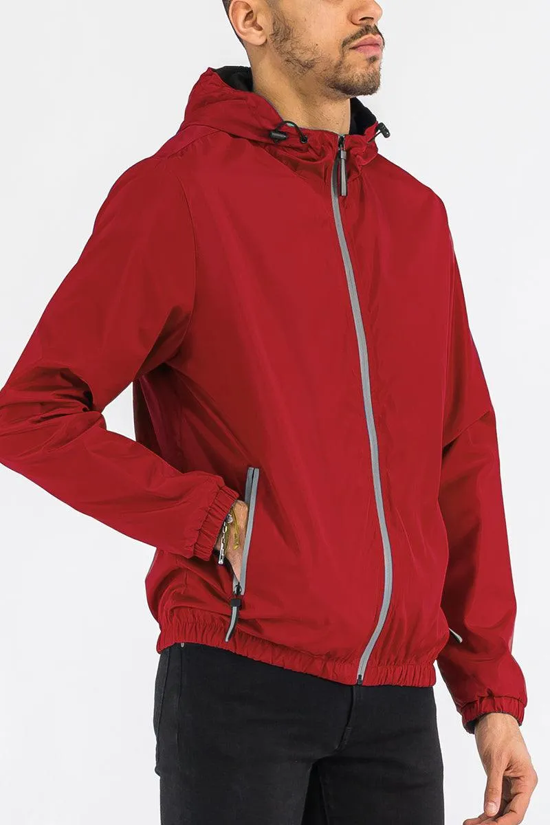 Men's Red Black Trim White Reflective Zipper Windbreaker
