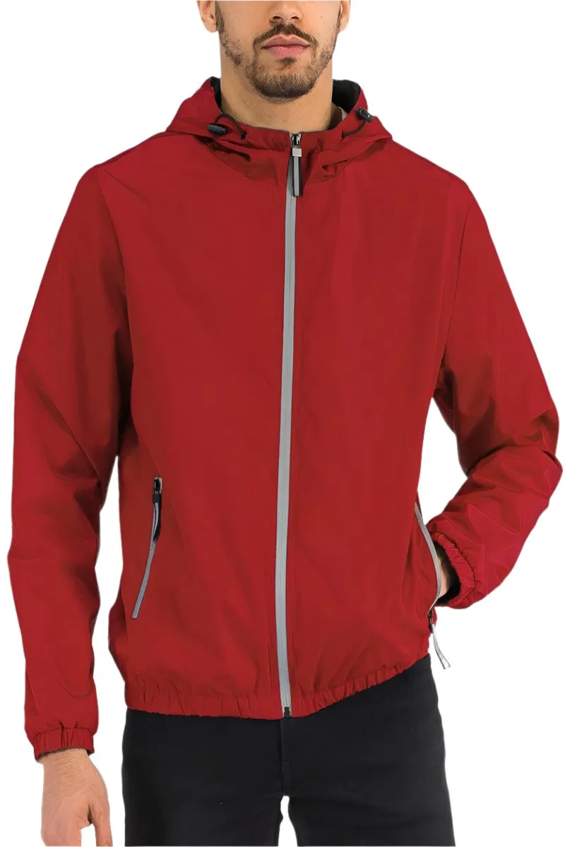 Men's Red Black Trim White Reflective Zipper Windbreaker