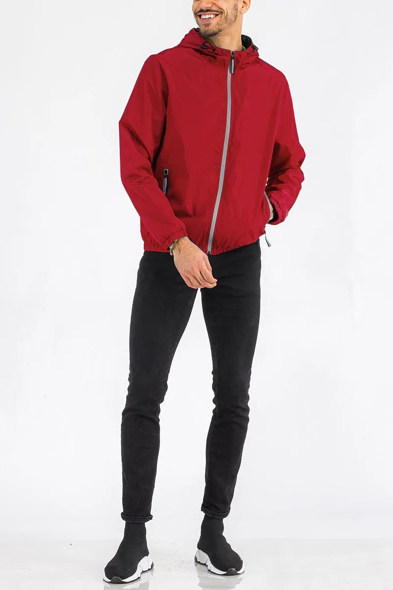 Men's Red Black Trim White Reflective Zipper Windbreaker