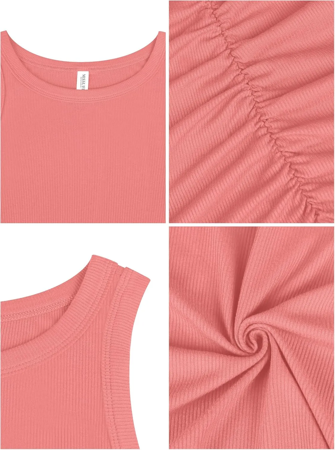 Missufe Women's 2025 Summer Sleeveless Tank Dress Round Neck Ruched Bodycon Ribbed Slim Fit Sheath Casual Mini Dress