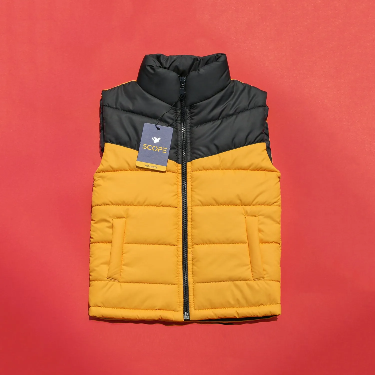 Mustard Black Sleeveless Puffer Jacket