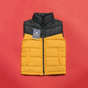 Mustard Black Sleeveless Puffer Jacket