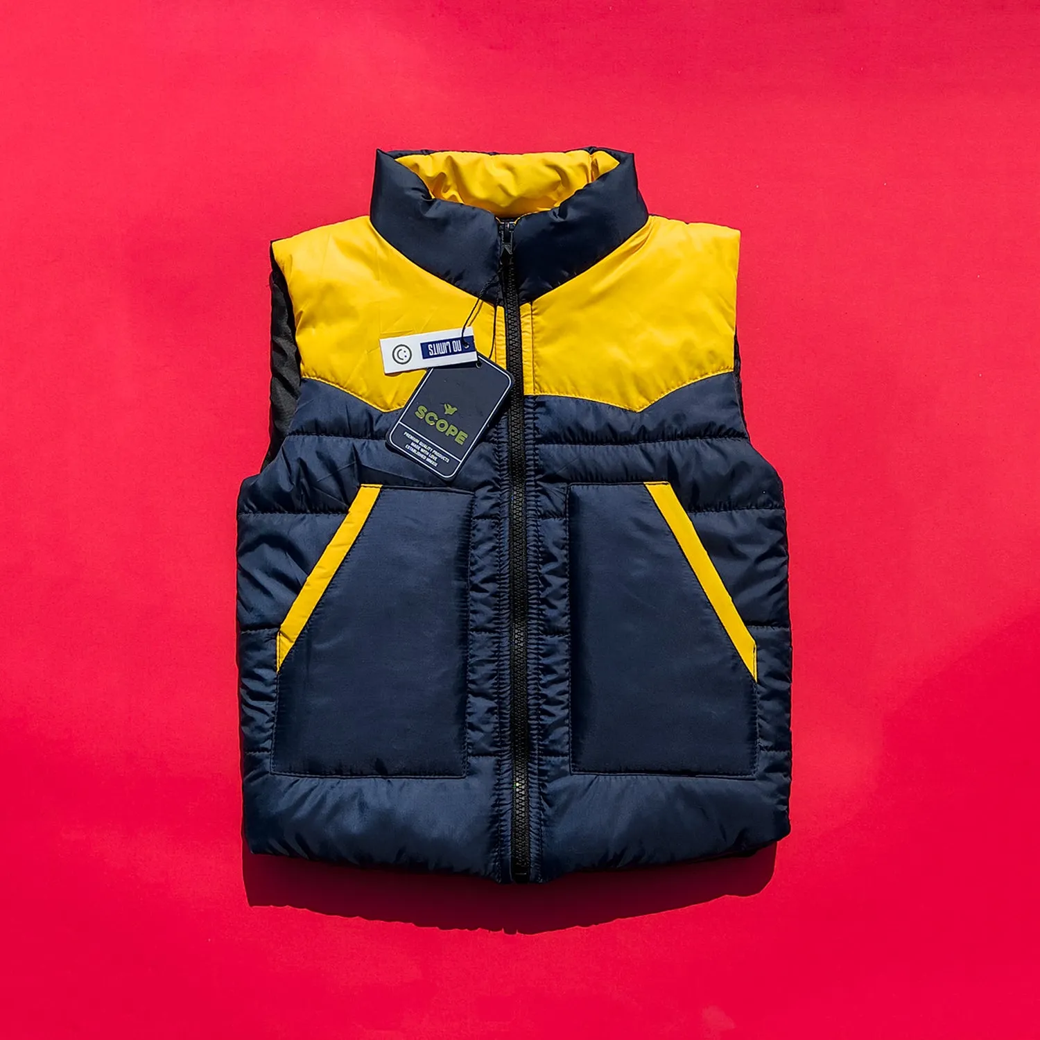 Navy & Yellow Sleeveless Puffer Jacket
