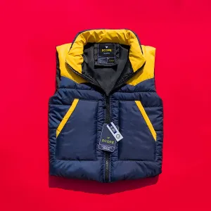 Navy & Yellow Sleeveless Puffer Jacket