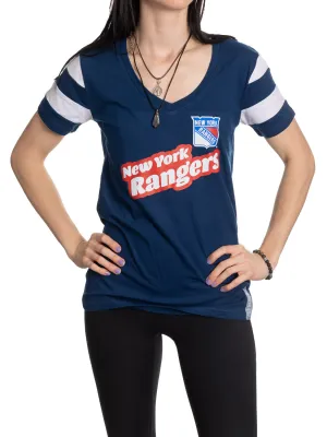 Official Licensed NHL Ladies' Retro Varsity Short Sleeve Vneck Tshirt--New York Rangers
