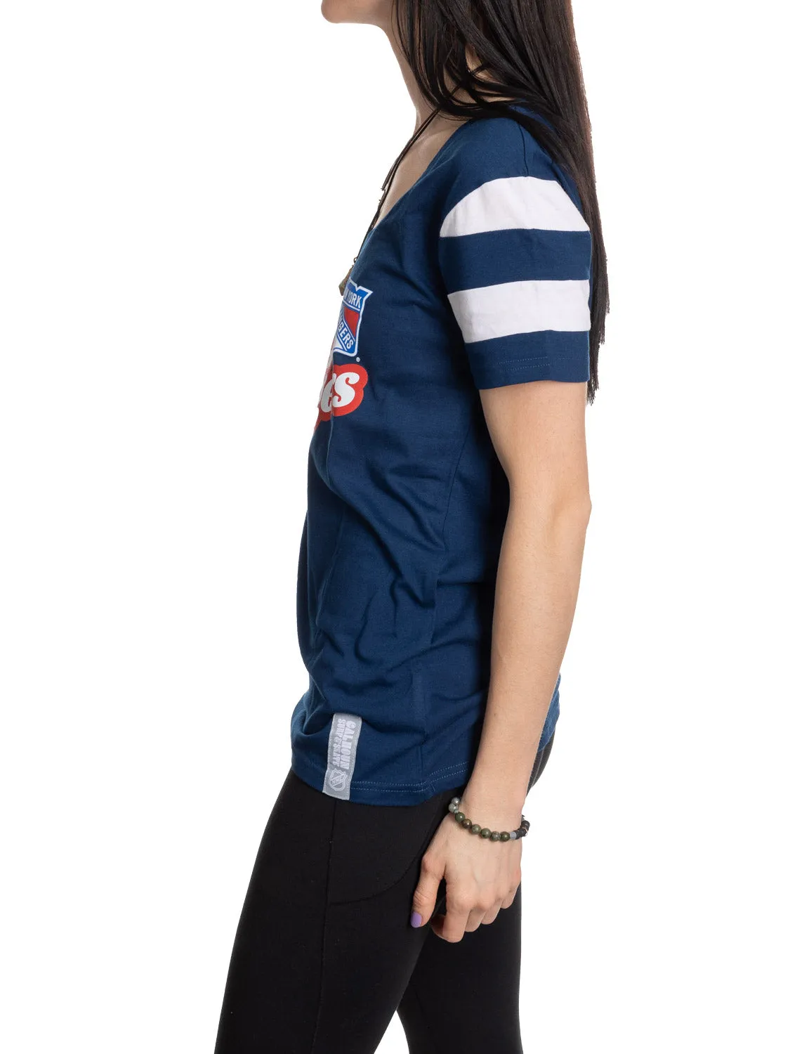 Official Licensed NHL Ladies' Retro Varsity Short Sleeve Vneck Tshirt--New York Rangers