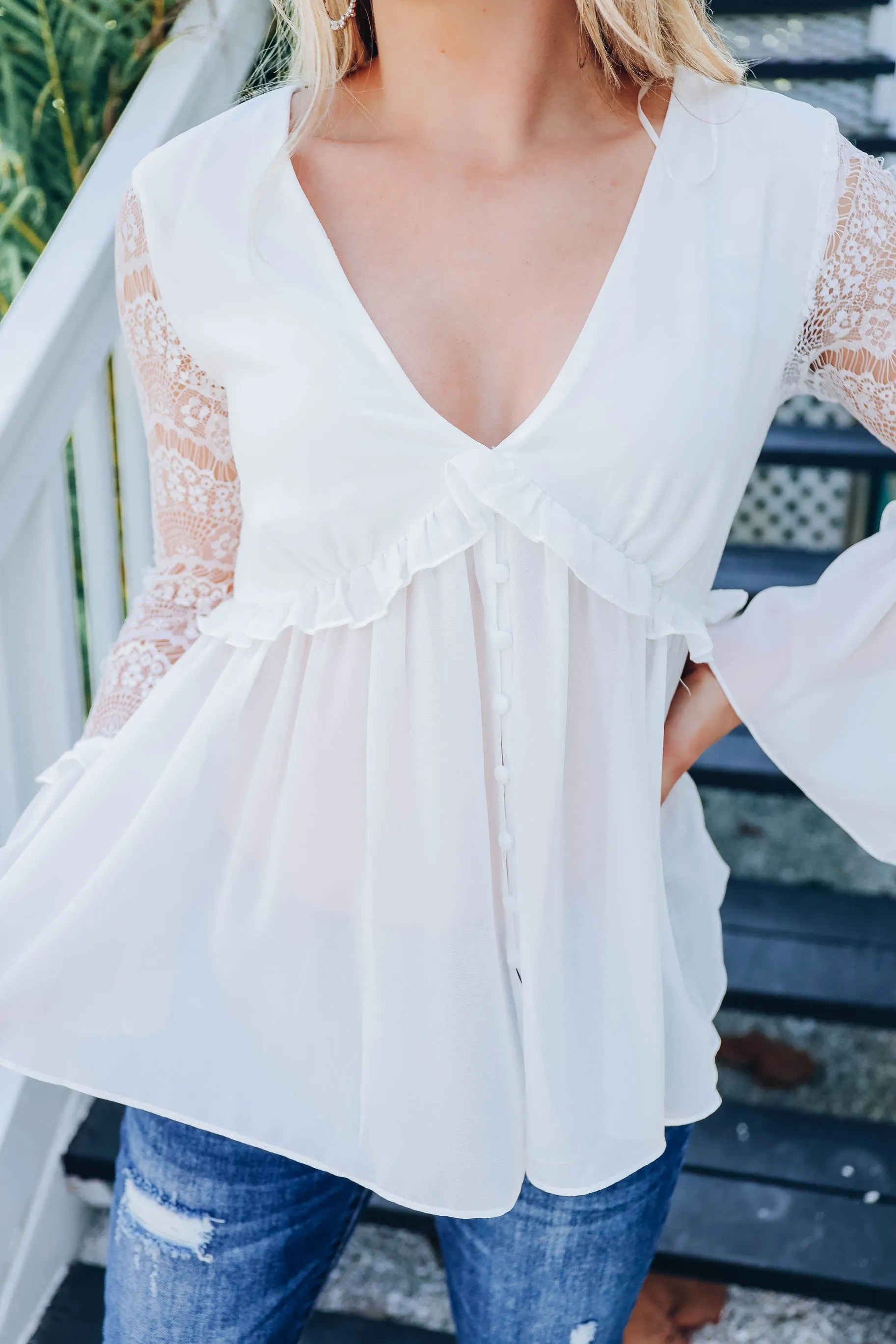 Oh My, Frilly Flounce Sleeve Blouse - Ivory