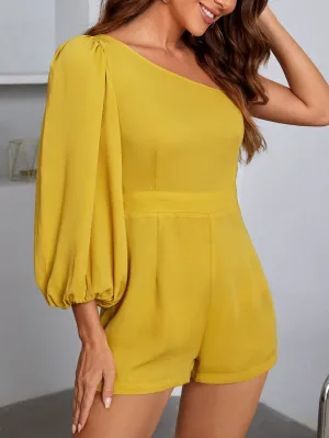 One Shoulder Lantern Sleeve Romper