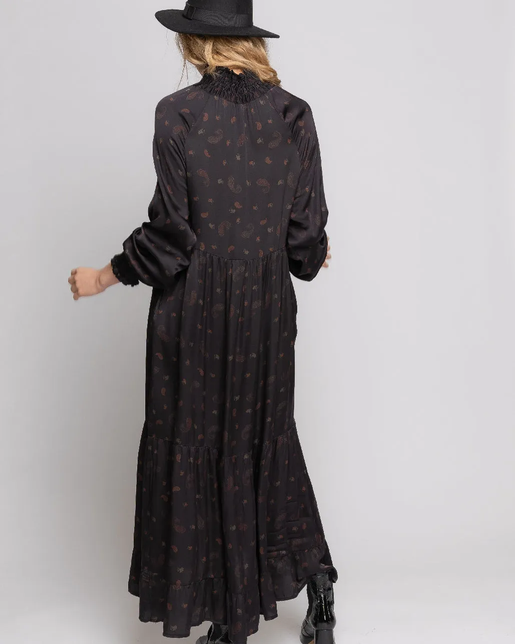 Paisley Ruffled Turtleneck Maxi Dress