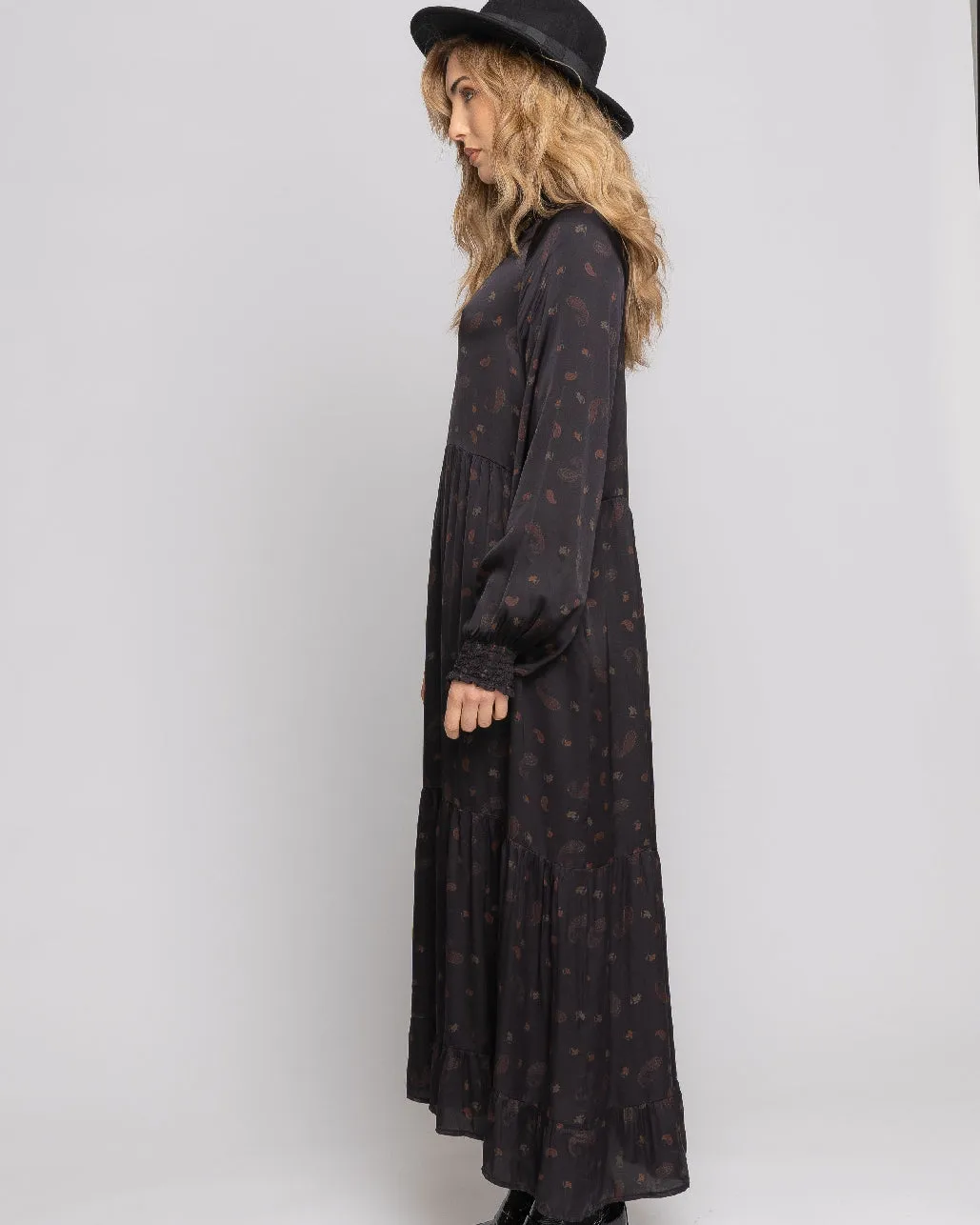 Paisley Ruffled Turtleneck Maxi Dress