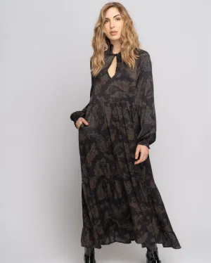 Paisley Ruffled Turtleneck Maxi Dress