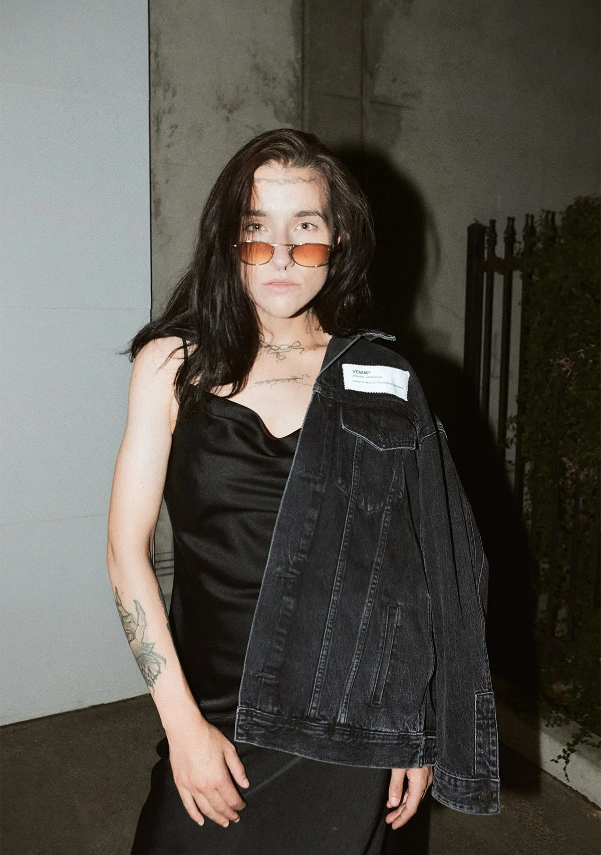 Plantae Ficus Pumila Longer Washed Black Denim Jacket