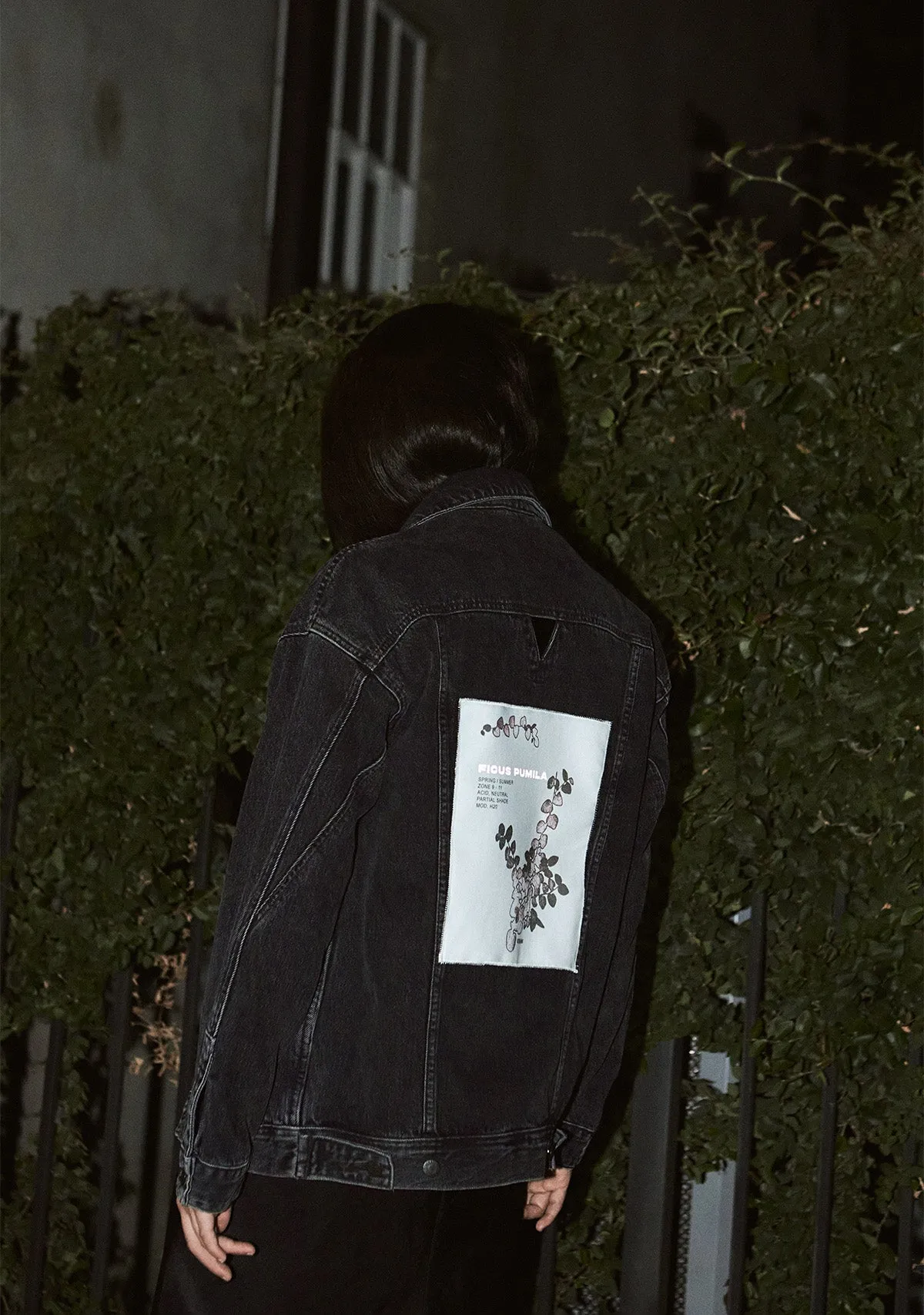 Plantae Ficus Pumila Longer Washed Black Denim Jacket